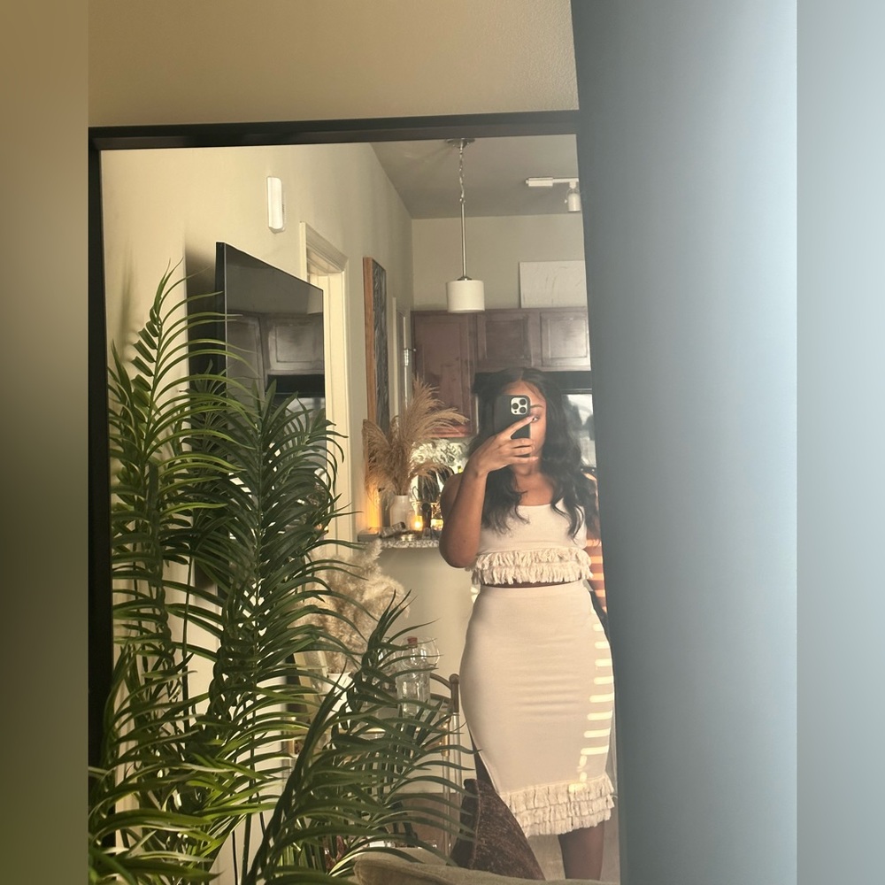 Cream Fringed Two Piece Set